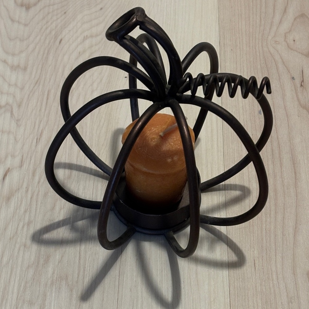 Decorative Metal Pumpkin Candle Holder with Orange Votive Candle